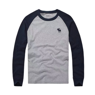 潮牌刺绣圆领体恤撞色拼接打底衫 断码 t恤男春秋季 美国AF长袖 特价