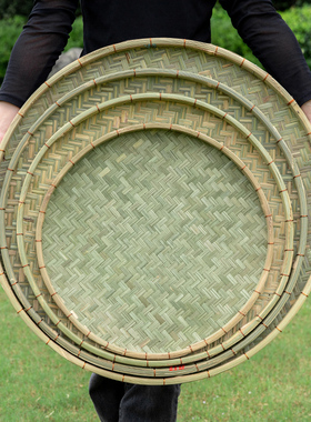 铜丝扎边竹簸箕晒筐竹青编织晾晒干货竹筛子手工竹编制品竹匾农家