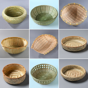 竹编馒头筐食品级果盘手工编织小篮子装 水果竹编制品家用精编竹篮