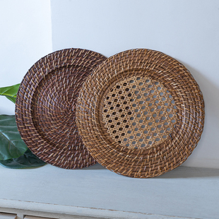 甲乙丙丁收纳整理日式手工真藤编织镂空零食水果盘面包点心篮托盘