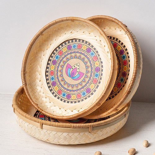 彩绘竹编收纳盘特色竹制品