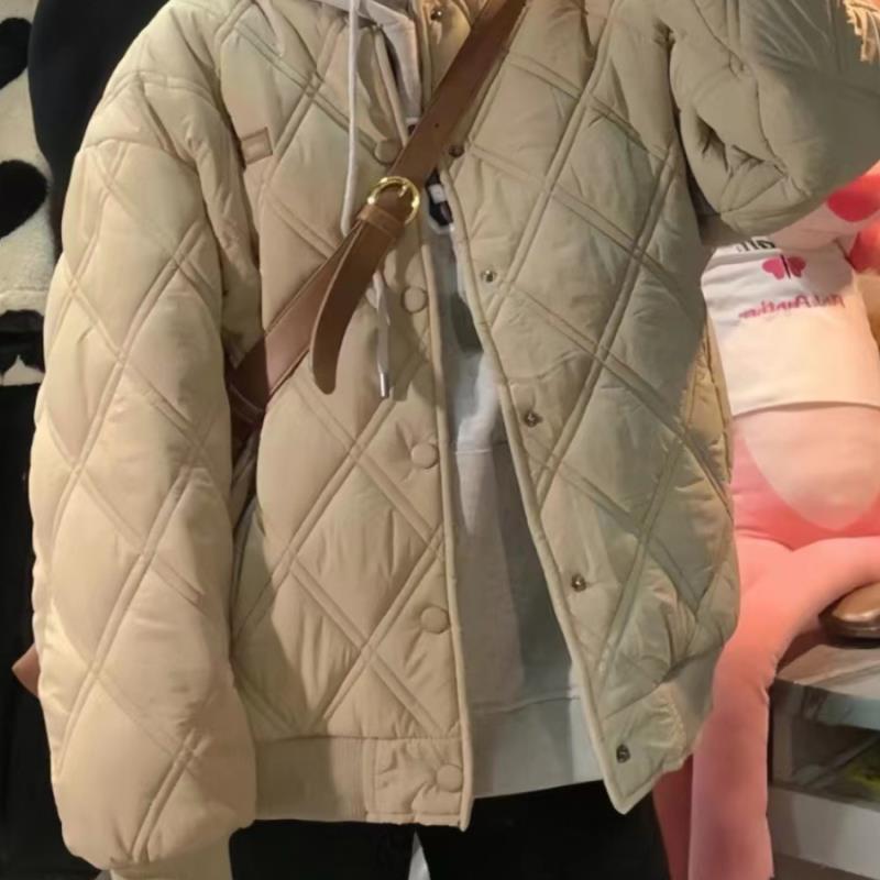 美式棉衣女冬季韩系年新款棉袄菱形格棉服秋冬夹棉棒球服外套