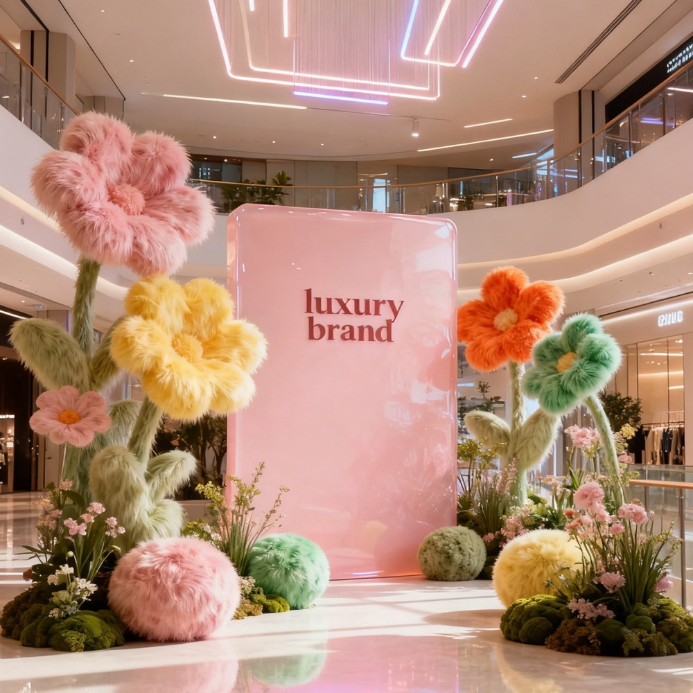 冬季大型毛绒花朵装饰网红直播间造景元旦新年商场服装店橱窗装饰