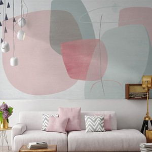 北欧莫兰迪色几何色块壁布墙纸卧室温馨壁纸粉色抽象艺术背景墙布
