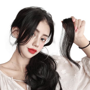 刘海假发片中分八字修颜两侧 无痕法式空气斜刘海网红真发假刘海