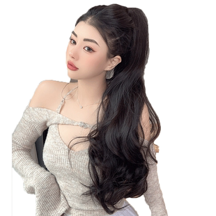 大波浪马尾假发女长发网红抓夹假马尾自然长卷发辫子可扎发高马尾