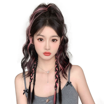 仟丝百变甜酷挑染水波纹马尾