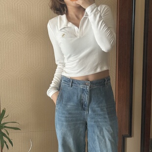 Af小鹿美式复古长袖T恤女修身显瘦打底衫辣妹polo上衣