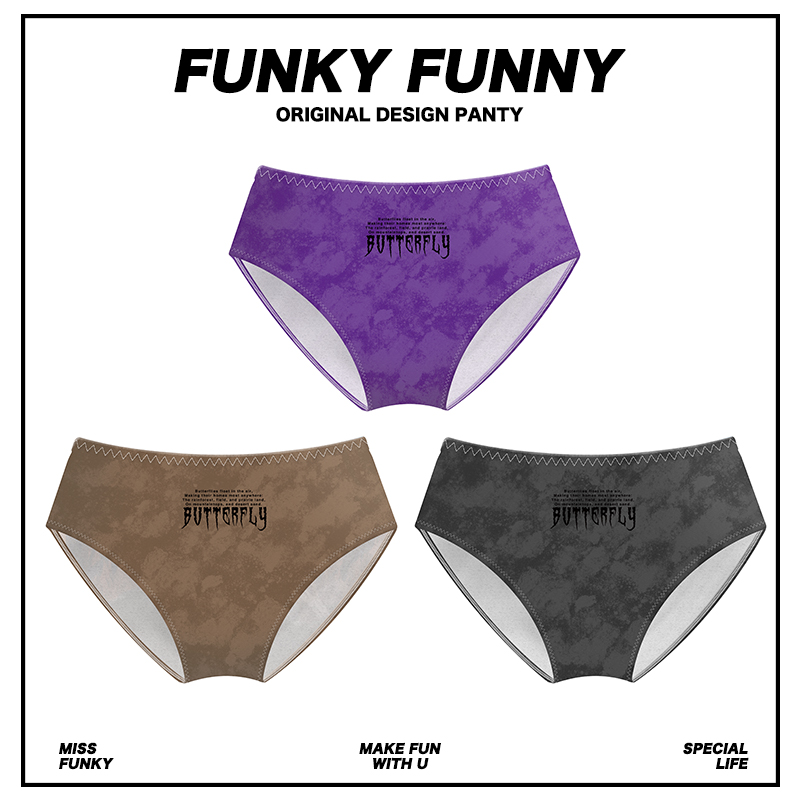 怪趣骷髅蝴蝶内裤女夏中腰潮紫色