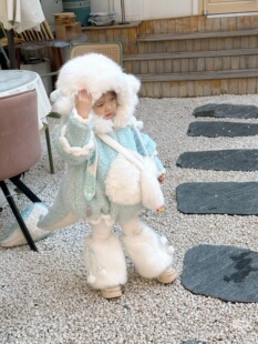 小恐龙女童冬款加绒加厚连体装连帽动物服拜年服保暖可爱超萌宝宝