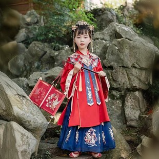 正品原创汉服女童明制云肩大袖衫四季款24款爆款金盏梦蝶儿套演出