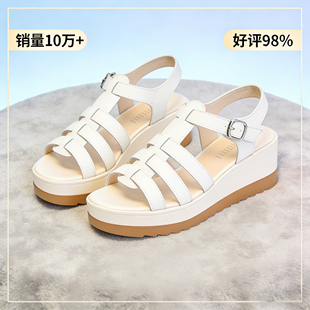 松糕厚底坡跟舒适软底不累脚百搭休闲凉拖鞋 白色罗马凉鞋 女夏季