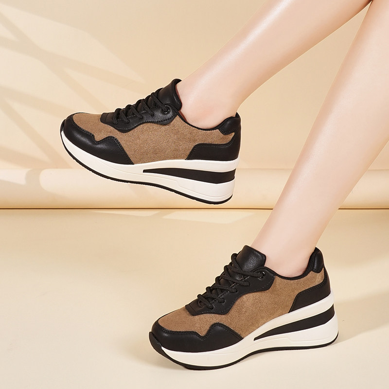 防滑耐磨舒适百搭时尚休闲运动鞋女单皮鞋厚底坡跟旅游鞋软底软面