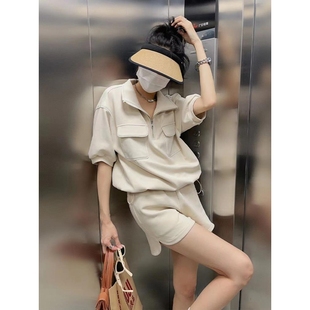 短裤 盐系少女休闲运动服套装 polo衫 女夏季 活泼减龄跑步两件套 短袖