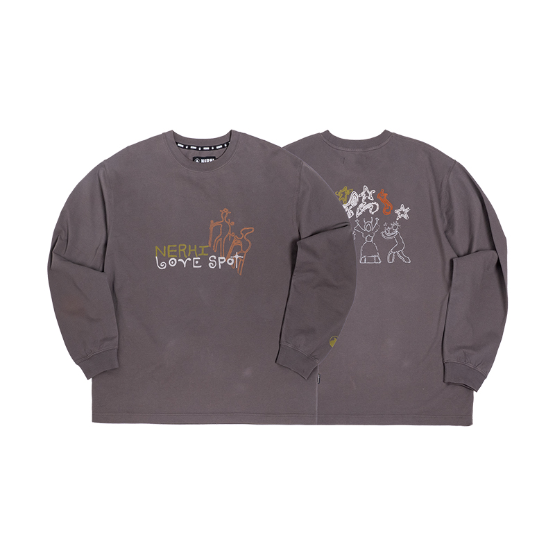 圣山  LVSP联名印花长袖T恤休闲中性落肩宽版潮流四季圆领长袖衫