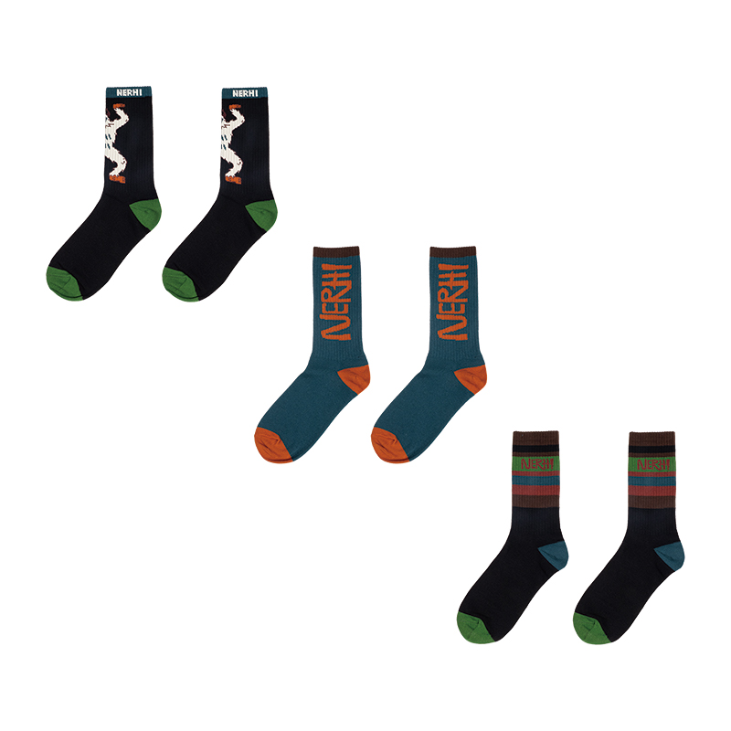 圣山2025秋冬阿里系列彩色条纹针织袜复古潮流民族风保暖中筒袜子