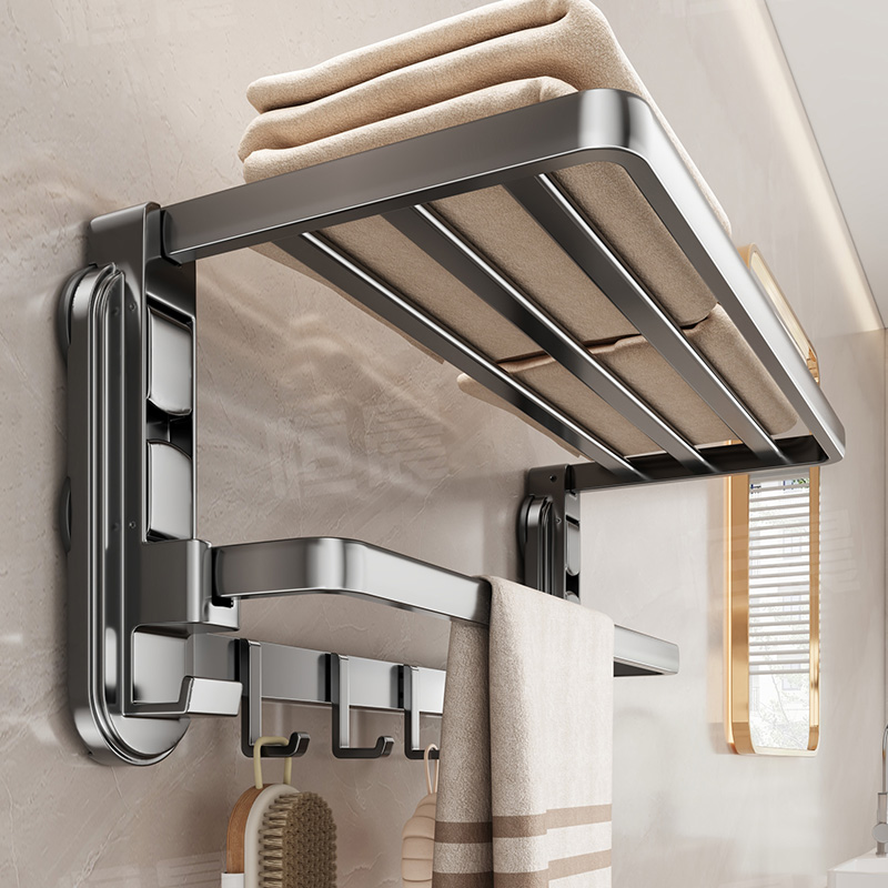 双折叠四吸盘毛巾架卫生间收纳架
