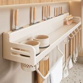 厨房置物架免打孔壁挂式 调味罐架子多功能刀架筷篓勺子铲子收纳挂