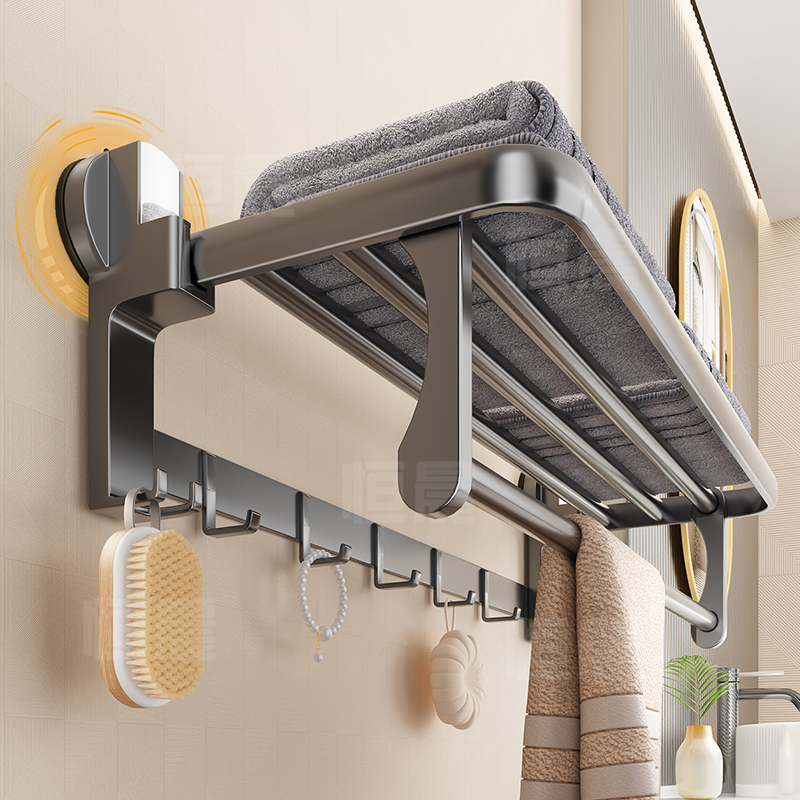 吸盘毛巾架卫生间免打孔太空铝