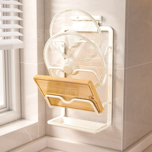 奶白锅盖架免打孔壁挂厨房置物架