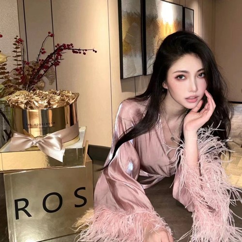 晨袍女新娘性感羽毛睡衣睡袍