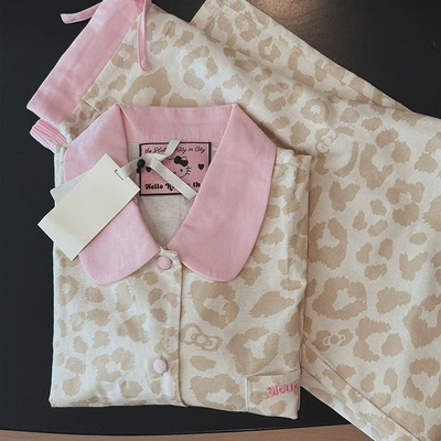 粉色豹纹KITTY纯棉磨毛睡衣女冬