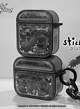 BUDDY原创黑色贝壳纹stickers适用苹果耳机保护壳高级pro代耳机壳airpods3代保护套新款防摔软壳4代硅胶