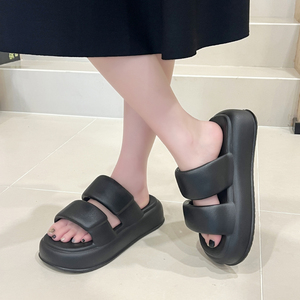 厚底拖鞋女夏季外穿网红时尚休闲黑色凉拖鞋新款踩屎感软底一字拖