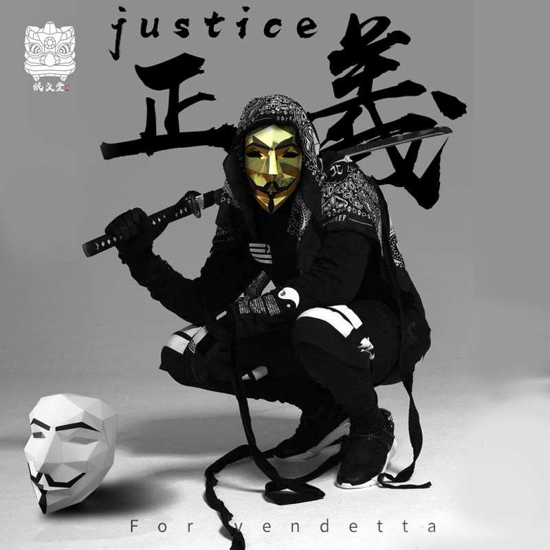 v字仇杀队面具男全脸cosplay黄金能面恐怖时尚舞会派对成人面具