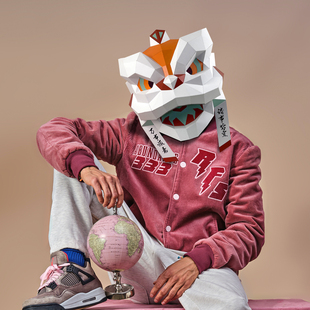 国风中华醒狮面具吉祥舞狮子头套中式游神全脸演出服摆件折纸道具