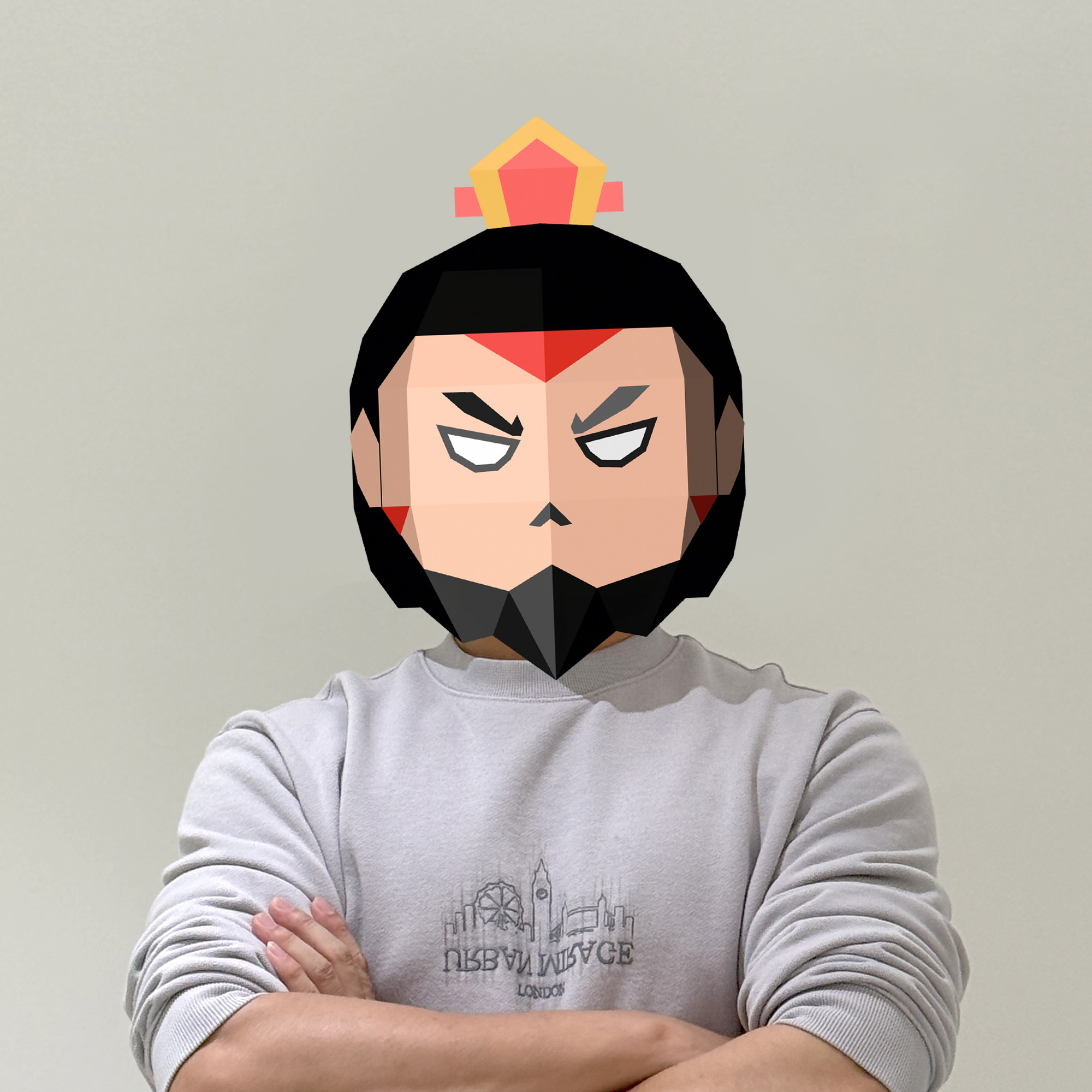 创意古代武将头套折纸卡通脸谱项羽面具cosplay道具拍照神器派对