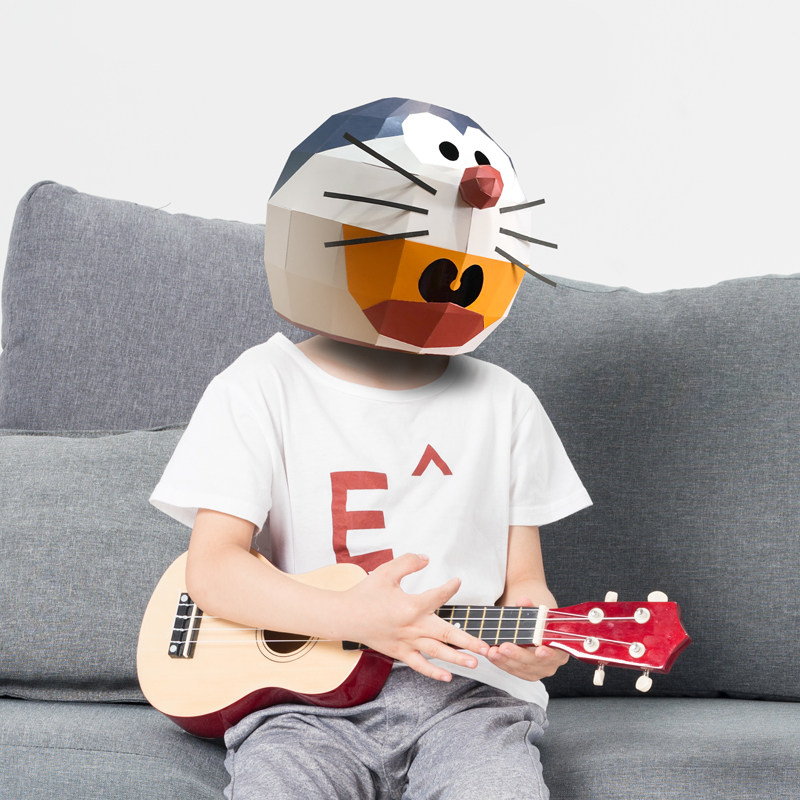 儿童节创意手工折纸diy蓝胖子可穿戴头套 派对演出个性机器猫面具