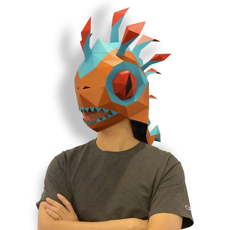 万圣节恐怖面具wow魔兽世界小鱼人头盔男搞笑搞怪手工折纸diy头套