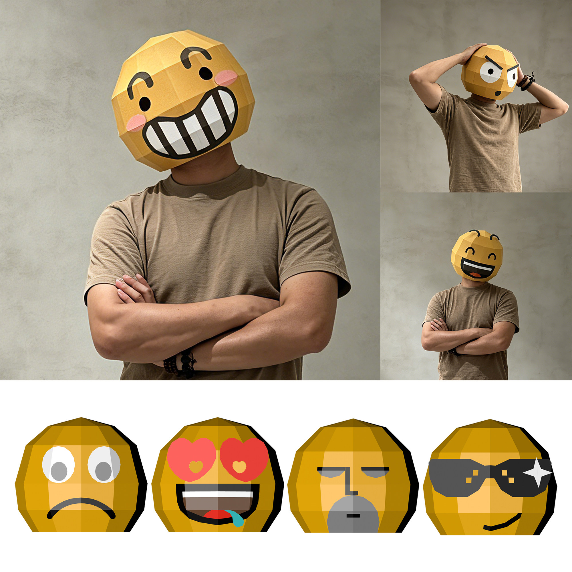 立体emoji表情包头套创意折纸面具抖音网红搞怪全脸装扮整活头套