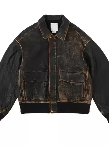 Visvim Fil 22Aw Elmendorf Nakamura Nichiao Heavy-Duty Distressed Sheepskin Jacket Retro A2 Leather Jacket