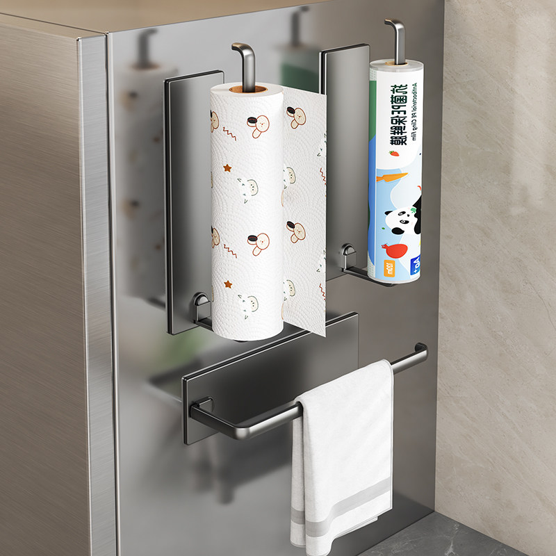 厨房磁吸纸巾架冰箱外侧面置物架免打孔抹布架卷纸保鲜膜收纳挂架,收纳整理,纸巾架,淘宝优惠券,粉丝福利购,淘宝优惠卷