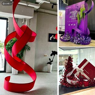 新年造型绒布飘带条春节日橱窗摆件网红装饰橱窗店铺打卡造景布置