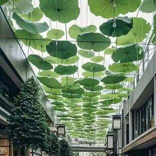 商业遮阳荷叶空中天幕吊饰道具夏季引流荷花花海美陈网红场景防晒