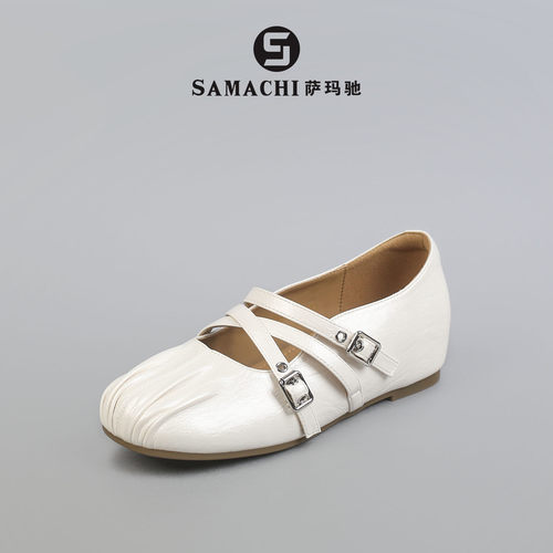 SAMACHI萨玛驰内增高交叉带玛丽珍鞋女春秋浅口通勤女士单鞋女款