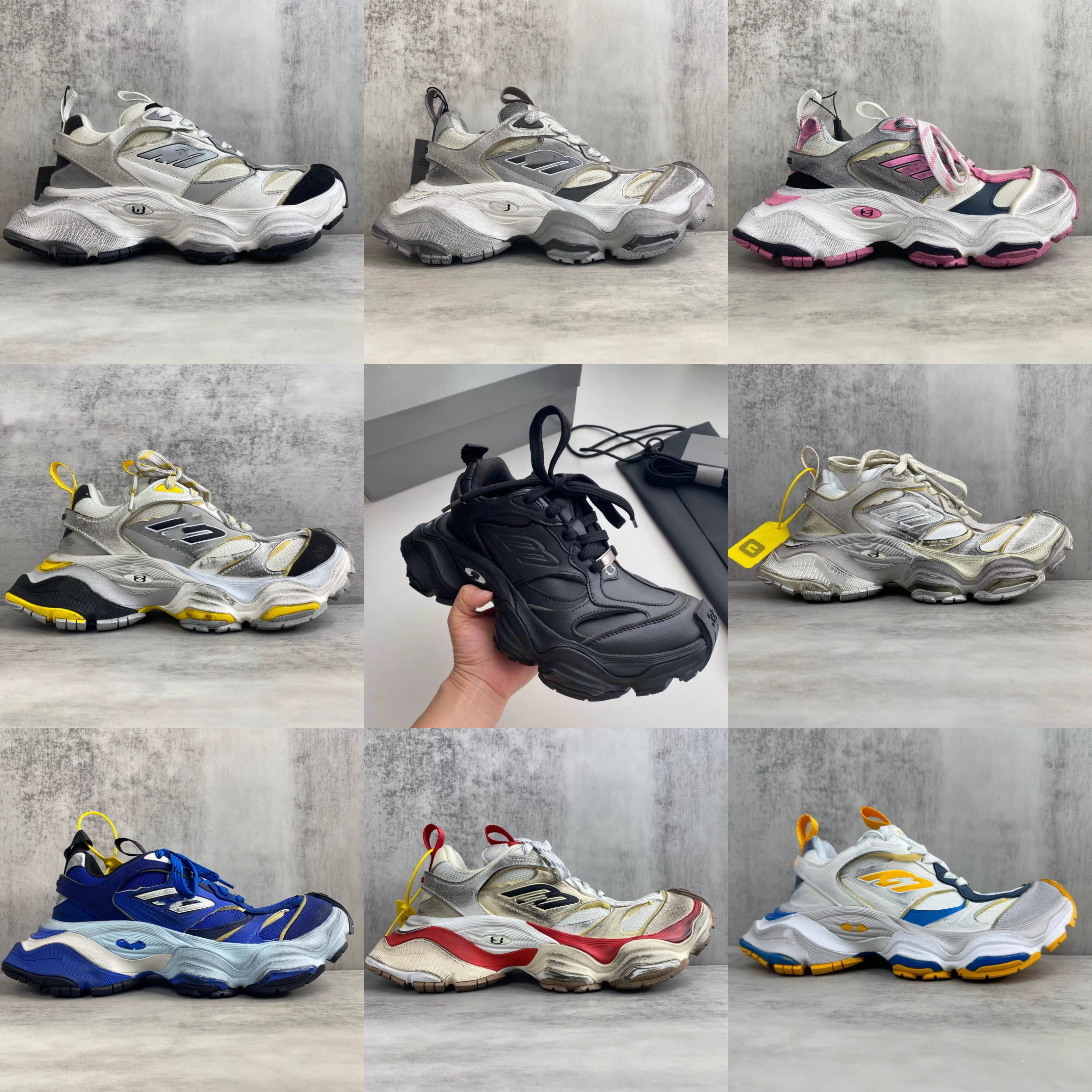 巴黎风新款走秀款cargo真皮做旧复古老爹鞋男女厚底增高休闲潮鞋