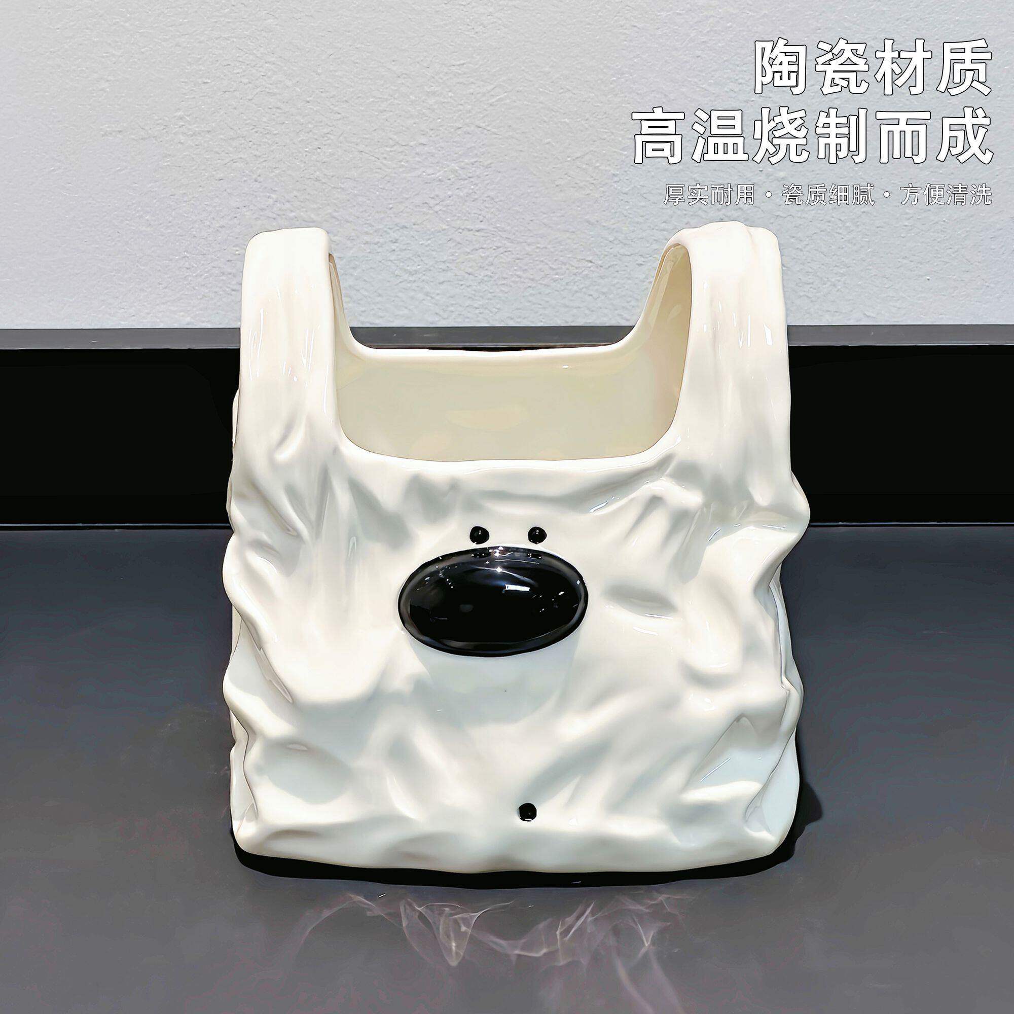 卡通陶瓷小狗零食化妆品桌面小杂物收纳盒高颜值花瓶卫生间小摆件