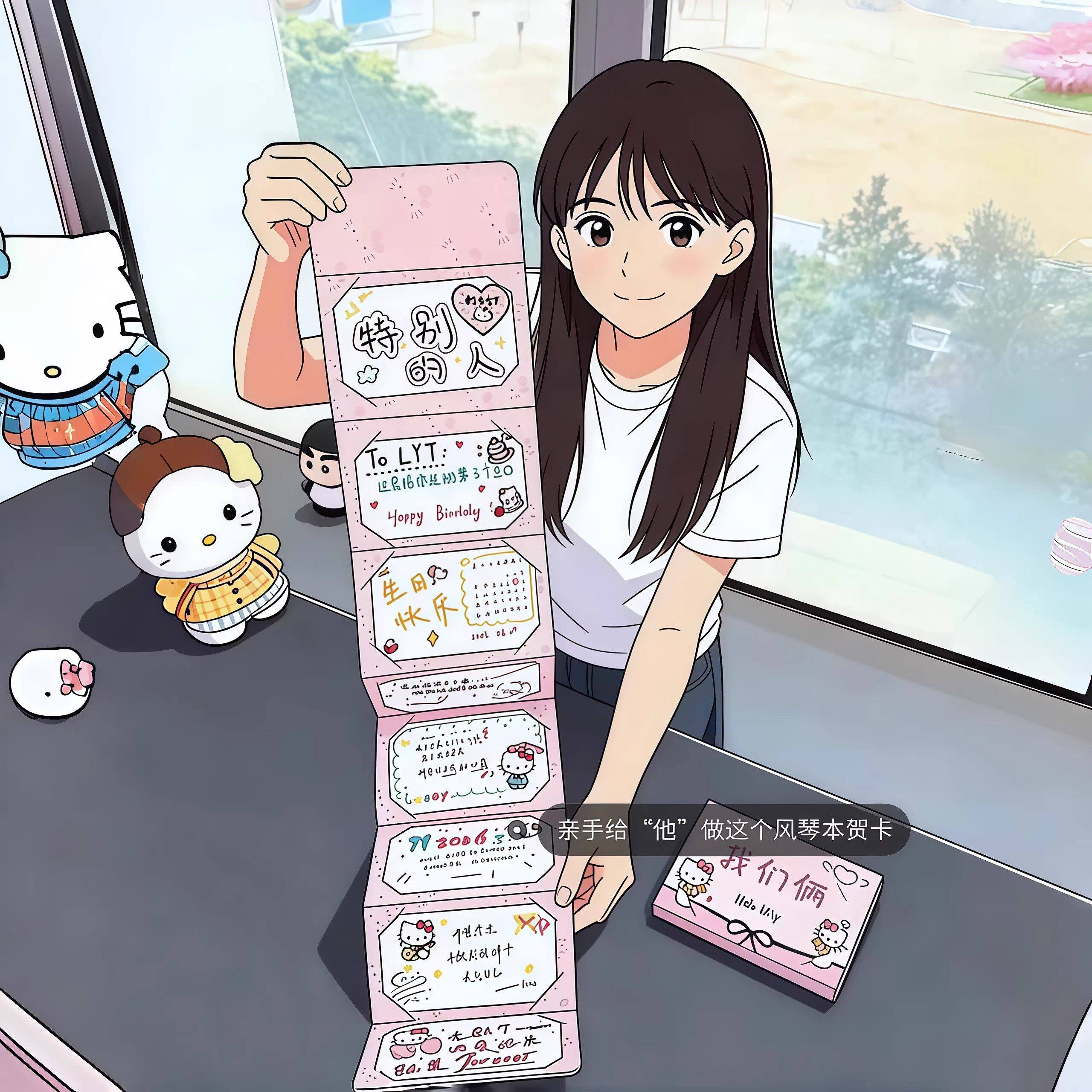 情人节礼物送女友哈喽Kitty风琴本材料包折页本贺卡浪漫手写卡片