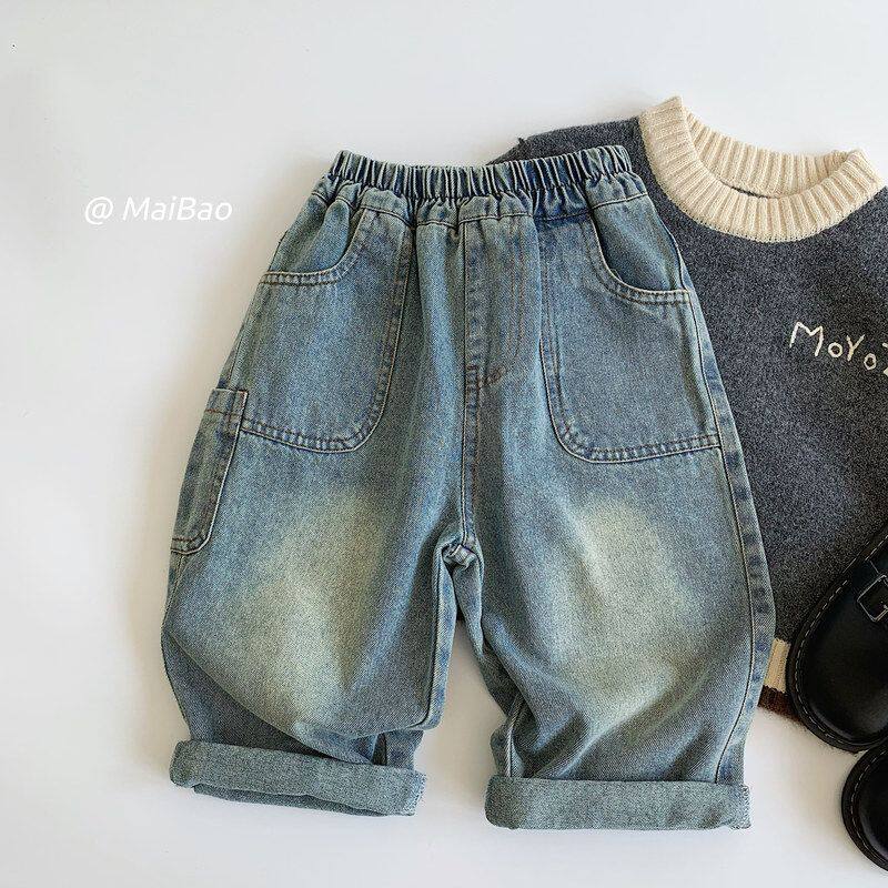 麦宝儿童牛仔裤2026春季新品中小童洋气直筒裤男童多口袋休闲长裤