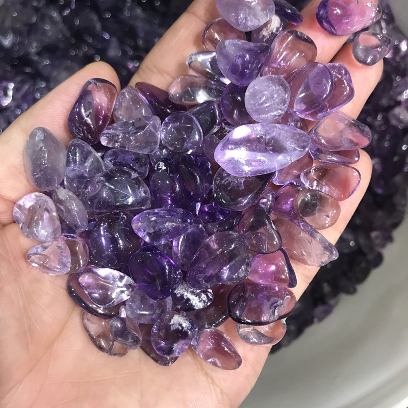 天然水晶碎石紫水晶碎石消磁石浅紫色紫水晶晶体通透水晶原石新品