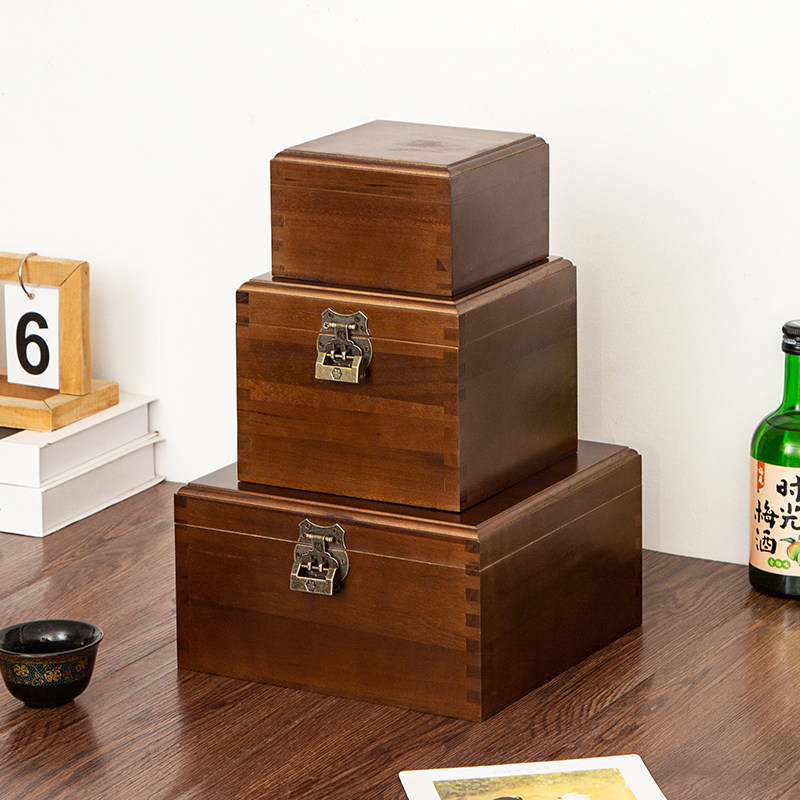 香樟木盒子复古带锁收纳盒实木质桌面收纳盒杂物小箱子精致收纳盒