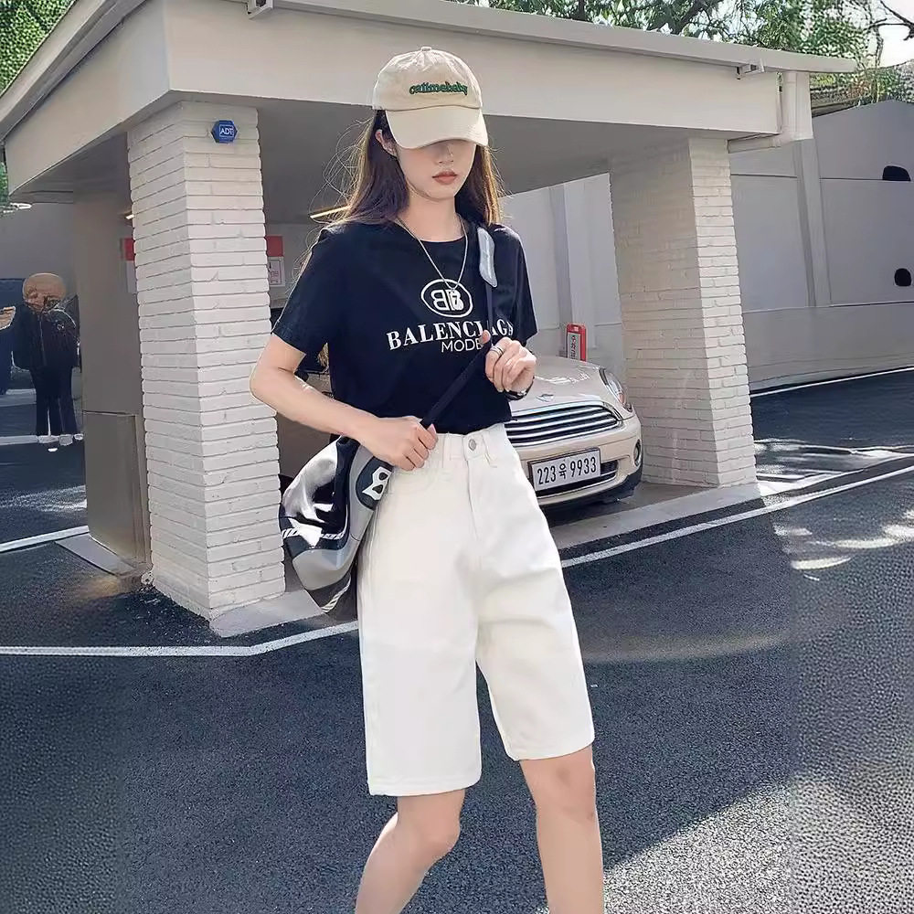 复古阔腿牛仔五分裤女夏季2024年新款高腰宽松直筒韩版学生中裤潮