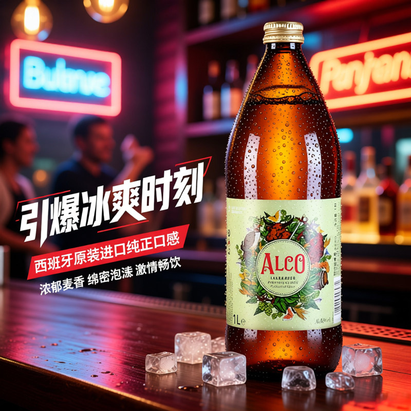 【进口】阿尔寇啤酒1L*6瓶装西班牙ALCO拉格黄啤酒清仓整箱