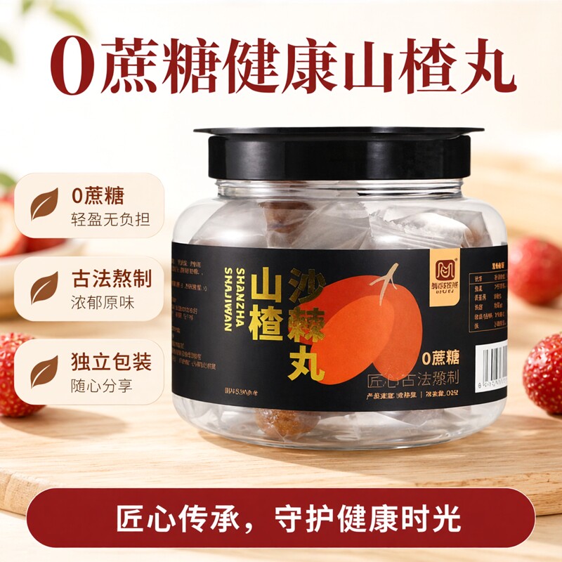 0蔗糖0添加山楂沙棘丸大健康零食180克大罐装独立包装暖心好时光
