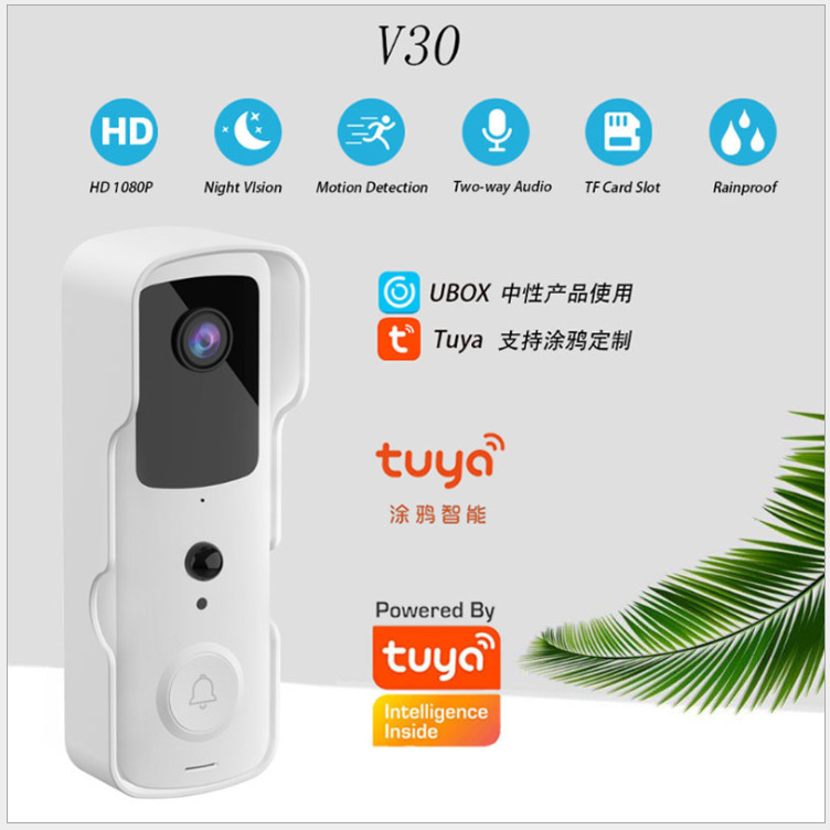 涂鸦智能低功耗无线可视门铃对讲手机监控wifi门铃 Tuya防水底座