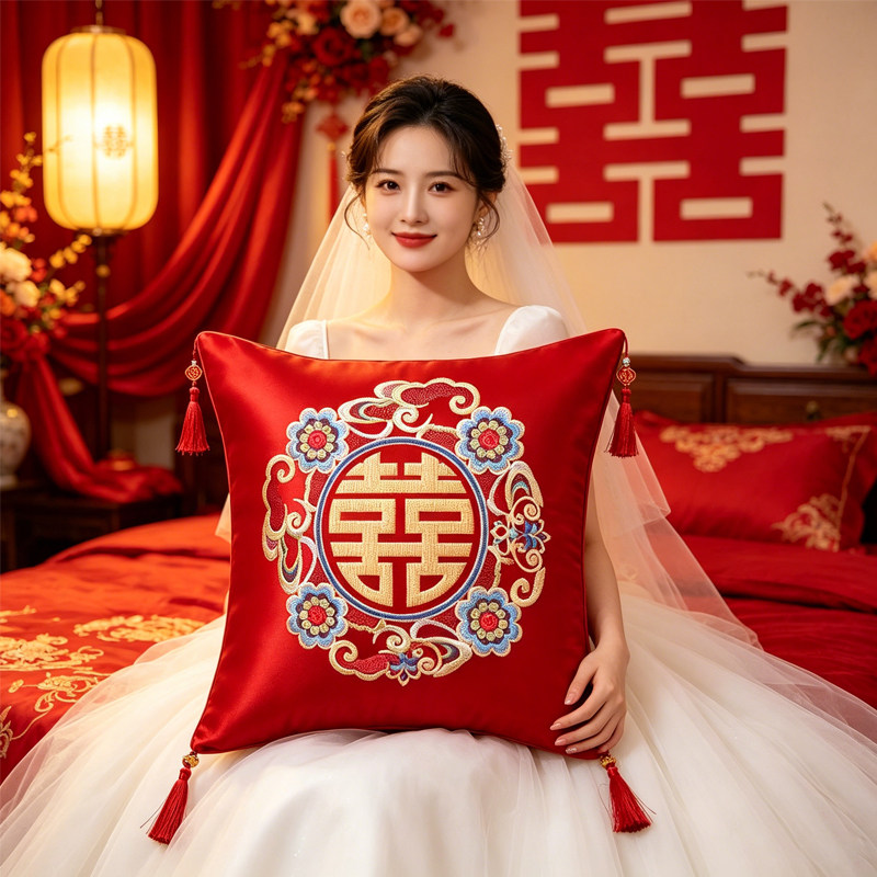结婚喜字抱枕一对高档婚房布置客厅沙发靠垫婚礼新房装饰床上靠枕